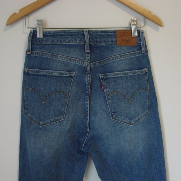 Levi's Highrise Skinny Distressed Jeans 721 Big E High Rise Raw Hem Stretch 27 - Picture 12 of 16